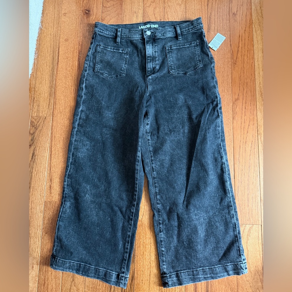 NWT Lands' End Black Wide Leg Jeans